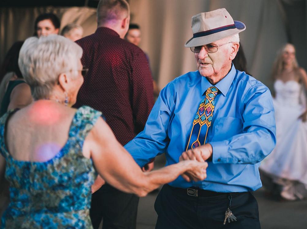 Senior couple dancing joyfully